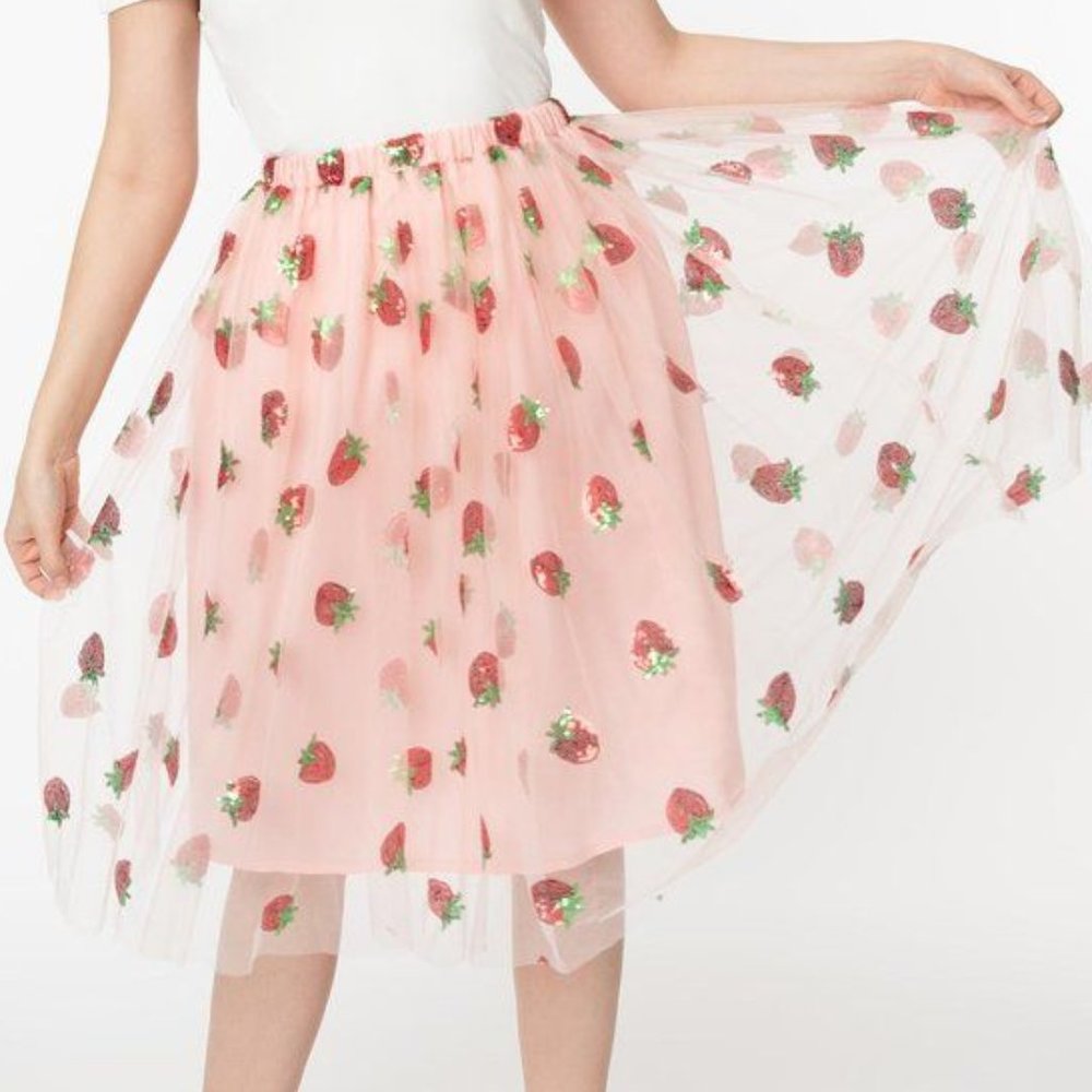 Unique Vintage Sequin Strawberry Skirt